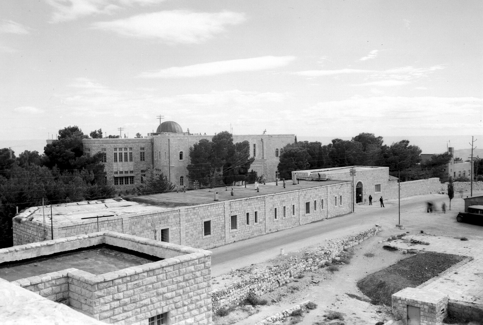 The Hebrew University on Mount Scopus in 1937, its Institute of Physics and Chemistry in front and the Einstein Institute of Mathematics, now Kalai’s department, behind it